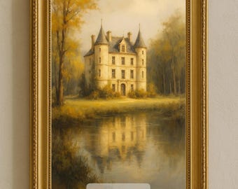 Vintage French Chateau Oil Painting, Vintage Wall Art, Printable Vintage Oil Painting