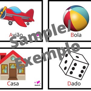 Learn Brazilian Portuguese kids Alphabet Flash Cards PDF Digital downloadable printable