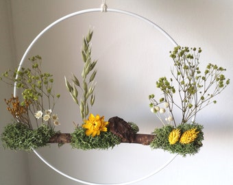 Wandschmuck Fensterdeko Trockenblumenring Frühlingsgruß gelb