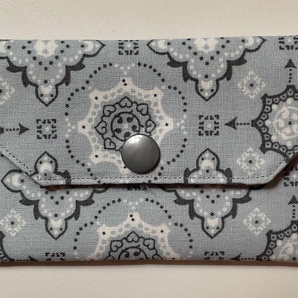 Gray Mini Wallet, Handmade Fabric Card Wallet, Reusable Birth Control Case