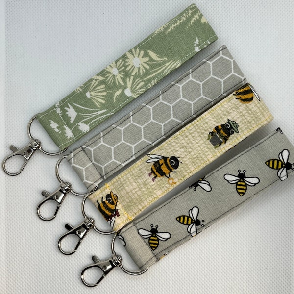 Honey Bee Key Fob Collection, Handmade Keychain Wristlet, Keychain with Swivel Clip