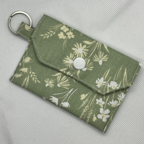 Lovely Green Floral Mini Wallet, Handmade Fabric Card Wallet, Reusable Birth Control Case