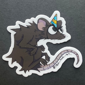 Sticker rat fêtard gris foncé