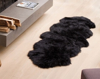 Genuine Real Sheepskin Rug Black Sheepskin Rug Large Sheepskin Throw Rug Approximately 2 x 6 Floor Rug