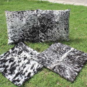 Set Of 2 Cowhide Pillow Cover Salt and Pepper Cowhide Pillow Cover Real Cowhide Cushion Covers 16 x 16 Cowhide Pillowcase