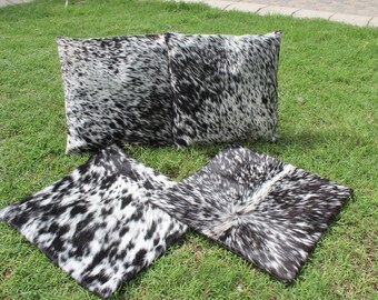 Set Of 2 Cowhide Pillow Cover Salt and Pepper Cowhide Pillow Cover Real Cowhide Cushion Covers 16 x 16 Cowhide Pillowcase