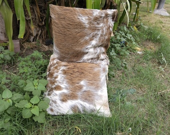 Koeienhuid kussenhoes koeienhuid kussenslopen bruin witte koeienhuid kussensloop echte koeienhuid kussen 16 x 16 set van 2 koeienhuid kussen