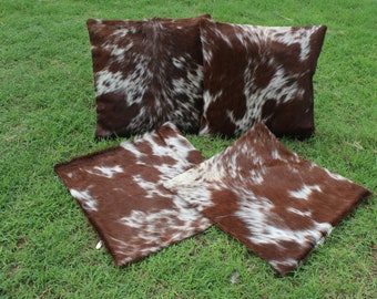 Koeienhuid kussenslopen Bruine en witte koeienhuid kussenslopen 16 x 16 haar op koeienhuid kussensloop set van 2 echte koeienhuid kussenhoes