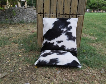 Cowhide Pillowcases Black White Cowhide Pillow Cover Real Cowhide Cushion Cover Cowhide Throw Pillowcases 16 x 16 Set Of 2
