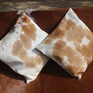 Cowhide Pillowcases Brown White Cowhide Pillow Cover Real Cowhide Cushion Cover 16 x 16 Set Of 2