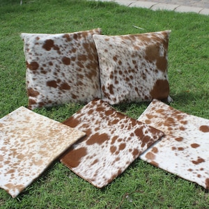Set Of 2 Cowhide Pillow Cover Salt and Pepper Cowhide Pillow Cover Real Cowhide Cushion Covers 16 x 16 Cowhide Pillowcase Hair on Cowhide