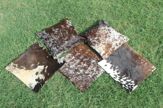 Pack of 2 Tricolor Cowhide Cushion Covers Tricolor Cowhide Pillow Cover Cowhide Pillowcases 16 x 16