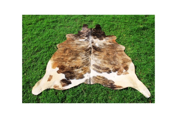 Brindle Cowhide Rug Brazilian Cow Hide Rug Real Cow Skin Rug Tricolor Cowhide Brindle Cowhide Floor Rug 5 x 5 As Picture
