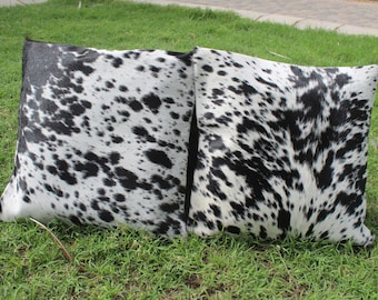 Set Of 2 Cowhide Pillow Cover Salt and Pepper Cowhide Pillow Cover Real Cowhide Cushion Covers 16 x 16 Cowhide Pillowcase