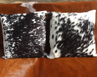Cowhide Pillowcases Black White Cowhide Pillow Cover Real Cowhide Cushion Cover 16 x 16 Set Of 2