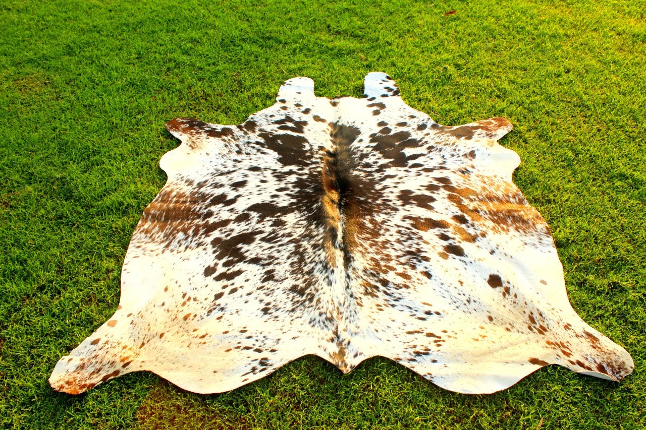 Tricolor Cowhide Rug Real Cow Hide Rug Speckled Tricolor Cow Skin Rug