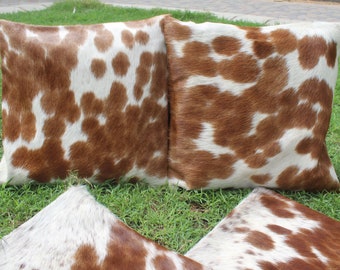 Set van 2 koeienhuid kussenslopen bruin en wit koeienhuid kussenslopen 16 x 16 haar op koeienhuid echte koeienhuid kussenhoes