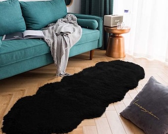 Genuine Real Sheepskin Rug Black Sheepskin Rug Large Sheepskin Throw Rug Sheepskin Rug Double Pelt Floor Rug