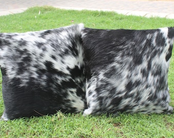 Set Of 2 Cowhide Pillow Cover Black and White Cowhide Pillow Cover Real Cowhide Cushion Covers 16 x 16 Cowhide Pillowcase