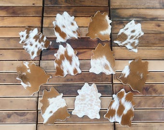 Handmade Cowhide Coasters, Rustic Wedding Favors