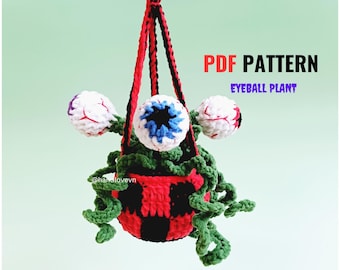 PATTERN: Car hanging plant with eyeball crochet, scary car rear view mirror, Halloween planter, Halloween decorations, new car gifts
