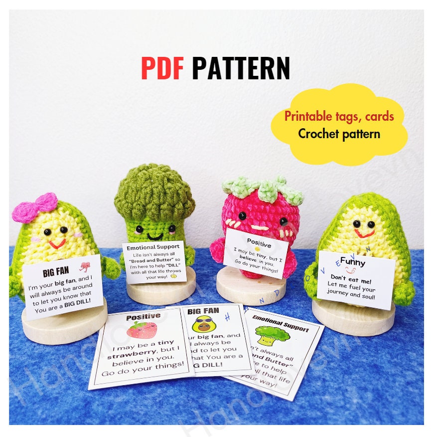 Crochet Avocado With Emotional Support, Positive Affirmation Cards