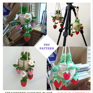 MODELLO: Istruzioni passo passo per realizzare all'uncinetto piantine di fragole in vaso con fiori di margherita da appendere agli specchietti retrovisori dell'auto, decorazione per la casa