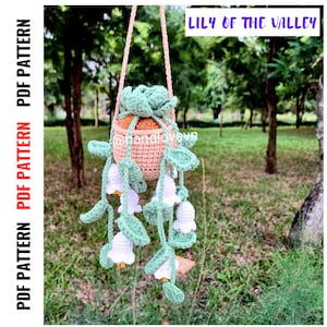 Crochet Pattern – Lily of the Valley Hanging Plant, Leaf String | Car Mirror Charm | Mini Pot Home or Office Decor | PDF Download