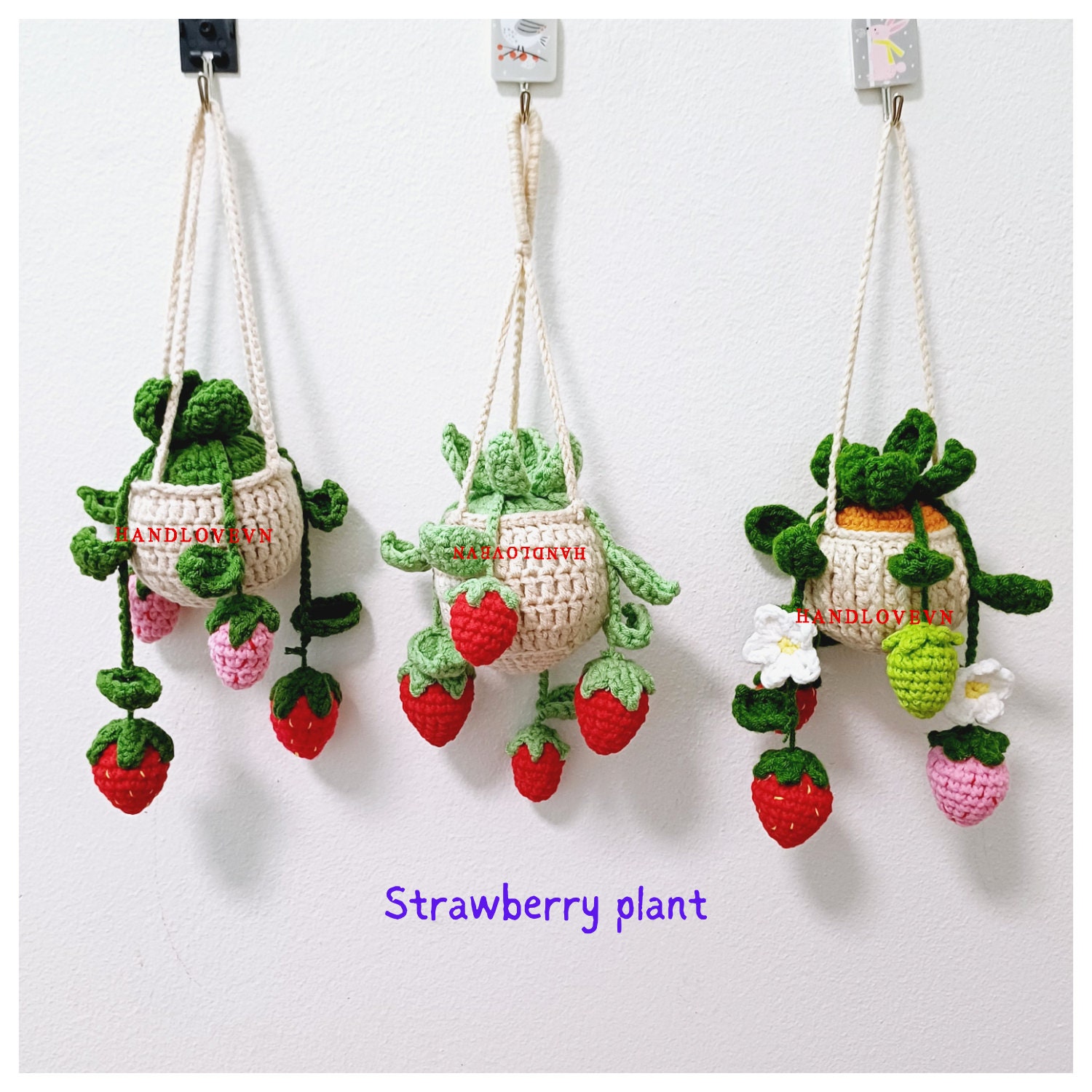 Crochet Strawberry Plant Crochet Plant Car Hanging Car -  in 2023