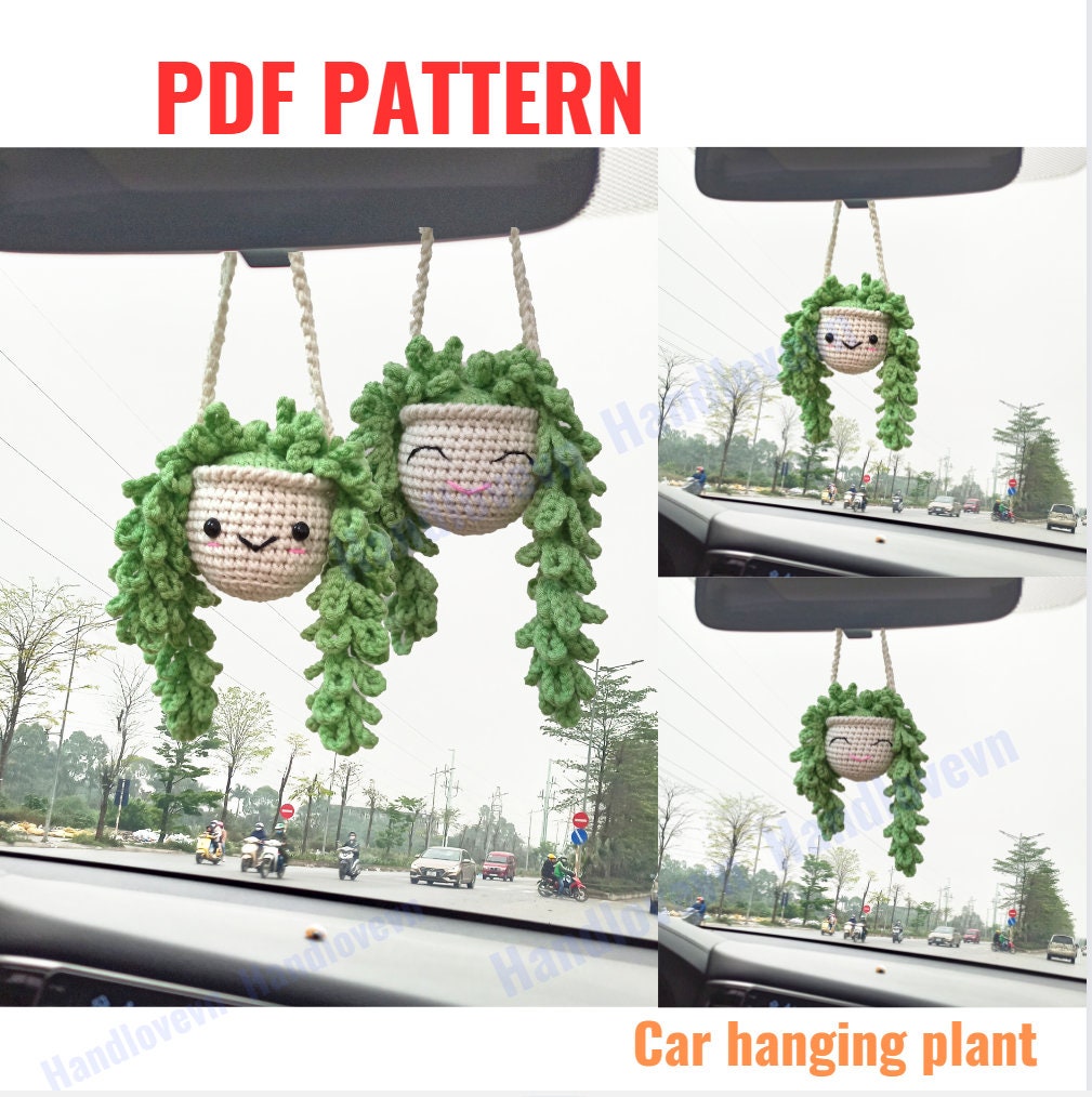 38 Hanging Plant Crochet Patterns to Brighten Your Home and Car Decor 22 Pattern: How to crochet car hanging plant with smile face