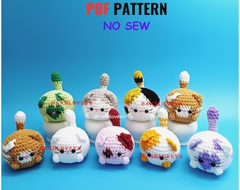 PATTERN: Bundle 7in1 PDF file, no sew cat amigurumi, cute chubby kitties, loaf cat pattern, gifts for kids, pet lovers