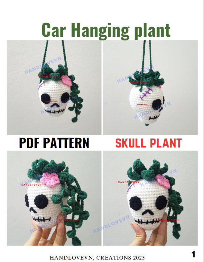 38 Hanging Plant Crochet Patterns to Brighten Your Home and Car Decor 37 Pattern: Car hanging plant with skull crochet