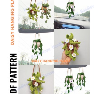 Crochet Pattern Hanging Plant | Daisy Flower & Ivy Leaf Plant Pot | Car Mirror Decor, Home Wall Hanging, Amigurumi PDF Tutorial