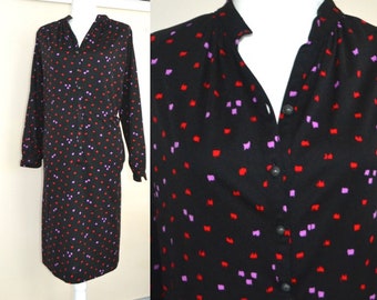 Vintage 1970 Moni Moden Black and Purple Spot Dress