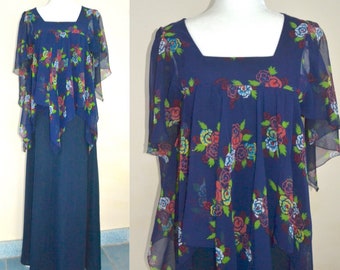 Vintage 1970’s Maxi Navy Dress with Chiffon top
