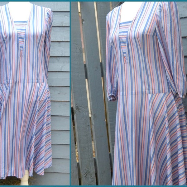 Vintage 1980 Handmade Striped Dropped Waist Dress