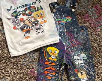PLEASE READ DESCRIPTION Basketball Fun Cartoon Characters Birthday Overall Set