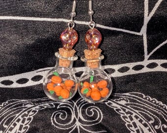 Halloween mini terrarium pumpkin earrings