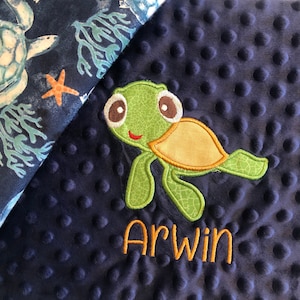 Personalized Lovey for Babies/Baby Turtle Lovey/Baby Blanket/Minky Blanket/Turtle Security Blanket/Baby Shower Gift