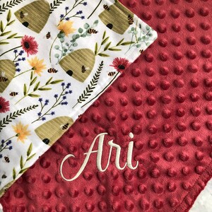 Personalized Minky Lovey Blanket for Baby/Embroidered Baby Lovey/Personalized Baby Gift/Baby Shower Gift/Bee Baby Security Blanket