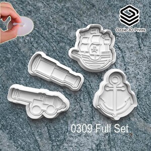 Pirate Ship, Cannon, Anchor, Spyglass Shaped Cookie Cutter & Fondant Embossers