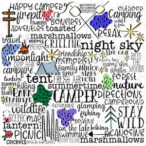 Fichier PNG de thème de mot camping | Conception de sublimation de rat de bibliothèque | Téléchargement numérique | Graphique de lecture imprimable | Camping et livres Clipart