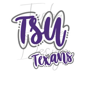 May include: Purple and gray graphic design with the text "TSU Texans".