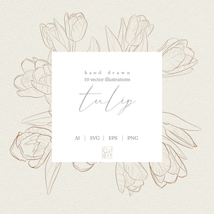 Tulipano Line Art, Flower Line Art, ClipArt Botanica, SVG, Disegnato a mano, Floreale, Ghirlanda, Vettore, Fogliame, Decorare, Foglia Fiore, Disegno Linee