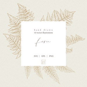 Fern Line Art, SVG, Botanische Clipart, Handgetekend, Bloemlijn kunst, Krans, Vector, Gebladerte, Plant, Bos, Decor, Bloemblad, Lijntekening