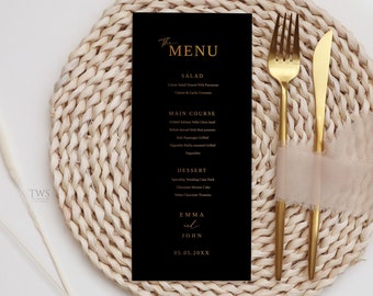 Black and gold menu template, Wedding menu template, Menu cards black gold, Minimalist Wedding Menu, Modern Wedding Menu, Instant Download