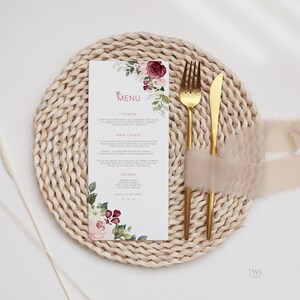 Herbsthochzeit mit Rose und Blättern | Brautparty-Menü | Abendessen, Herbst Rustikales Hochzeitsmenü | Sofortiger Download