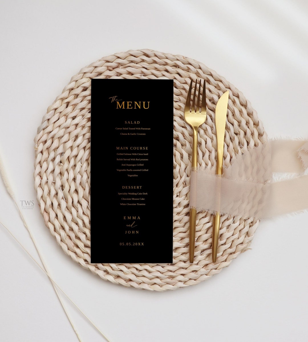 Black and Gold Menu Template, Wedding Menu Template, Menu Cards Black Gold, Minimalist Wedding