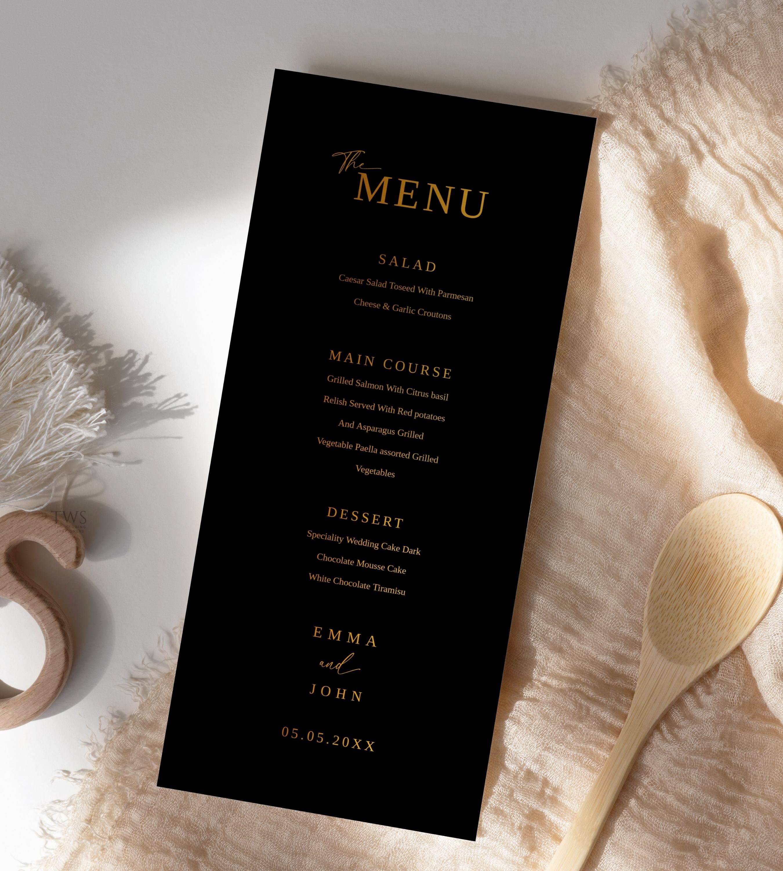 Black and Gold Menu Template Wedding Menu Template Menu Etsy Ireland
