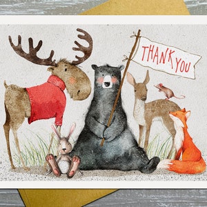Woodland Animals Thank You Cards, Woodland Baby Shower Thank You Notes, Kids Thank You Cards Birthday, Forest Animals Greeting Cards Set